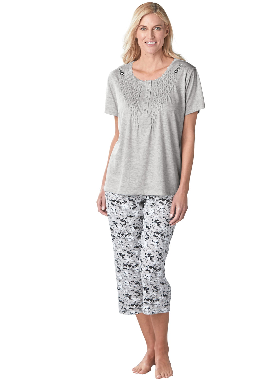Pajama Set for Women with Capris - Short Sleeve Sleepwear Pjs Sets ...