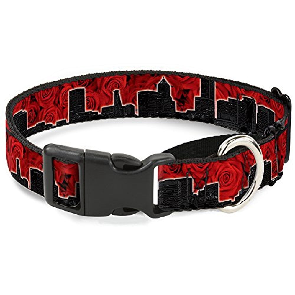 Buckle-Down Martingale Dog Collar - Portland Vivid Skyline Red Roses Black - 1" Wide - Fits 15-26" Neck Size - Large
