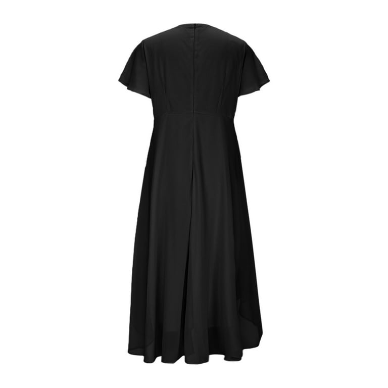 NXMZXB Women's High Low Bridesmaid Dresses for Women Loose Fit Casual  Chiffon Pleated V Neck Short Sleeves Formal Gown with Slit Black M -  Walmart.com