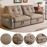 77 Queen Size Sofa Bed, Loveseat Sleeper Sofa with Pull Out Bed, Pockets and USB, Modern 2 Seater Convertible Small Couch for Living Room Bedroom Apartment, Brown