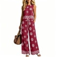 thumbnail image 2 of TEAJOPSUU Womens 2 Piece Boho Floral Sets Loose Sleeveless Crew Neck Tank Tops Wide Leg Drawstring Waist Pants with Pockets Macthing Outfits Red, 2 of 5