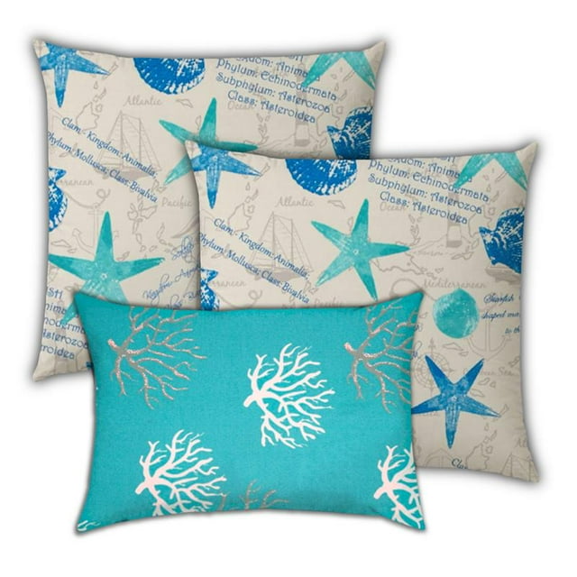 Joita Étoiles de Mer Polyester Coussins d'Extérieur à Fermeture Éclair en Bleu (Lot de 3)