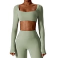 thumbnail image 1 of Tops cortos de yoga for mujer, camiseta de manga larga con cuello cuadrado, camisetas básicas elásticas ajustadas, camisetas deportivas for ejercicio al aire libre y gimnasio, 1 of 6