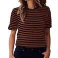 thumbnail image 2 of Womens Short Sleeve Tunic Tops Casual Striped Print T Shirt Crew Neck Top Blouse Tee Tops, 2 of 7