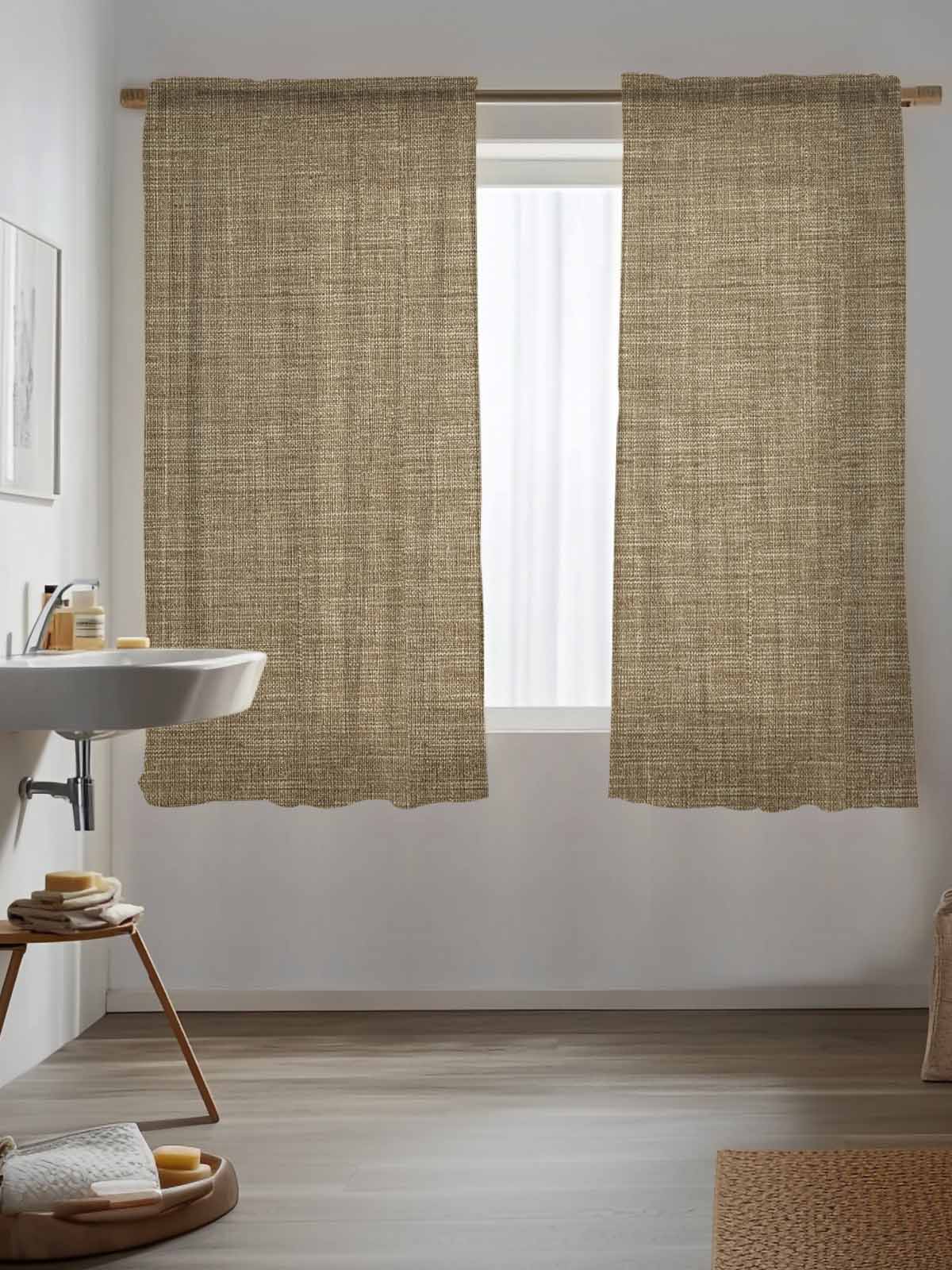 Vintage Brown Curtains 72 Inch Length,Sheer Curtains for Bedroom Living Room Window Farmhouse Retro Dark Solid Color Linen Texture Voile Drapes Kitchen Curtains Small Half Window 52"x72" 2 Panels