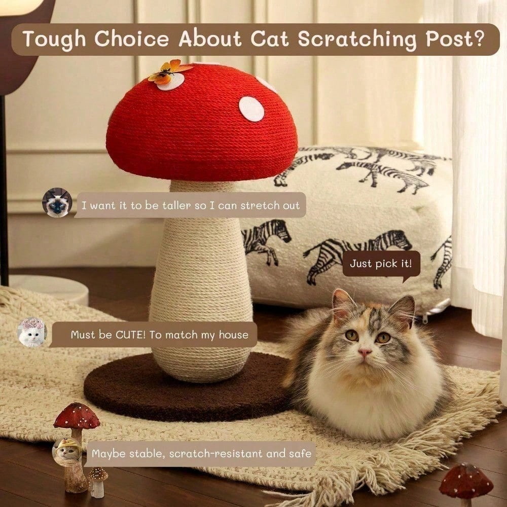 Mushroom Cat Scratching Post - Unique Design, Sisal-Wrapped, Ideal For Medium And Small Cats, No Assembly Required Cat Stuff  Cat Tree Tower Cat Toys