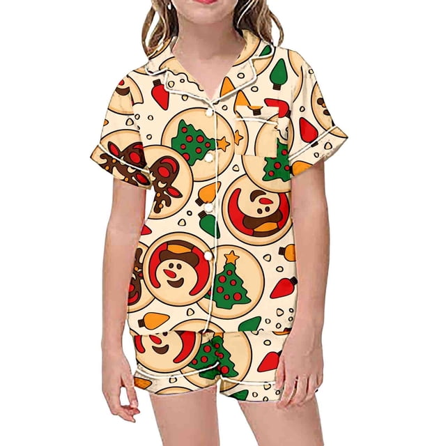 WEAIXIMIUNG Ensemble de Pyjama Décontracté pour Enfants Imprimé Col Boutonné Manches Courtes et Shorts 2-3 Ans