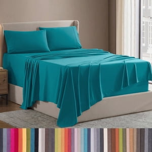 LAMMALOE Queen Sheet Set, 4-Piece, Teal Blue