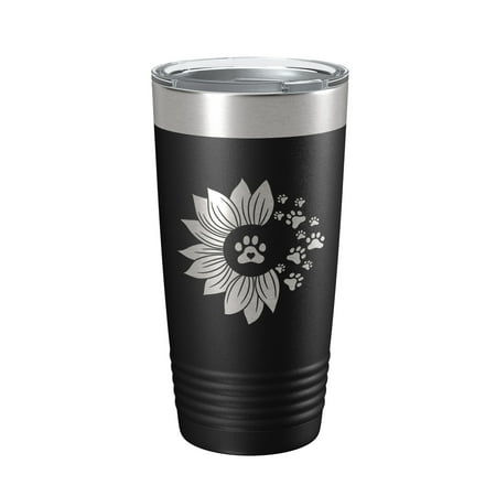 

Sunflower With Dog Pawprints Tumbler Travel Mug Insulated Laser Engraved Coffee Cup Gift For Women Dog Lovers Sun Flower 20 oz Black