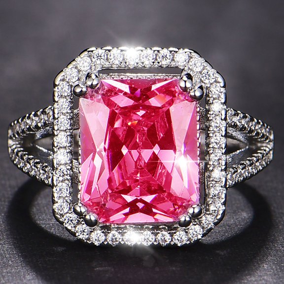 YYKihy Exquisite Pink Diamond Geometric Square Edge Classic Ring Ladies Jewelry Gift