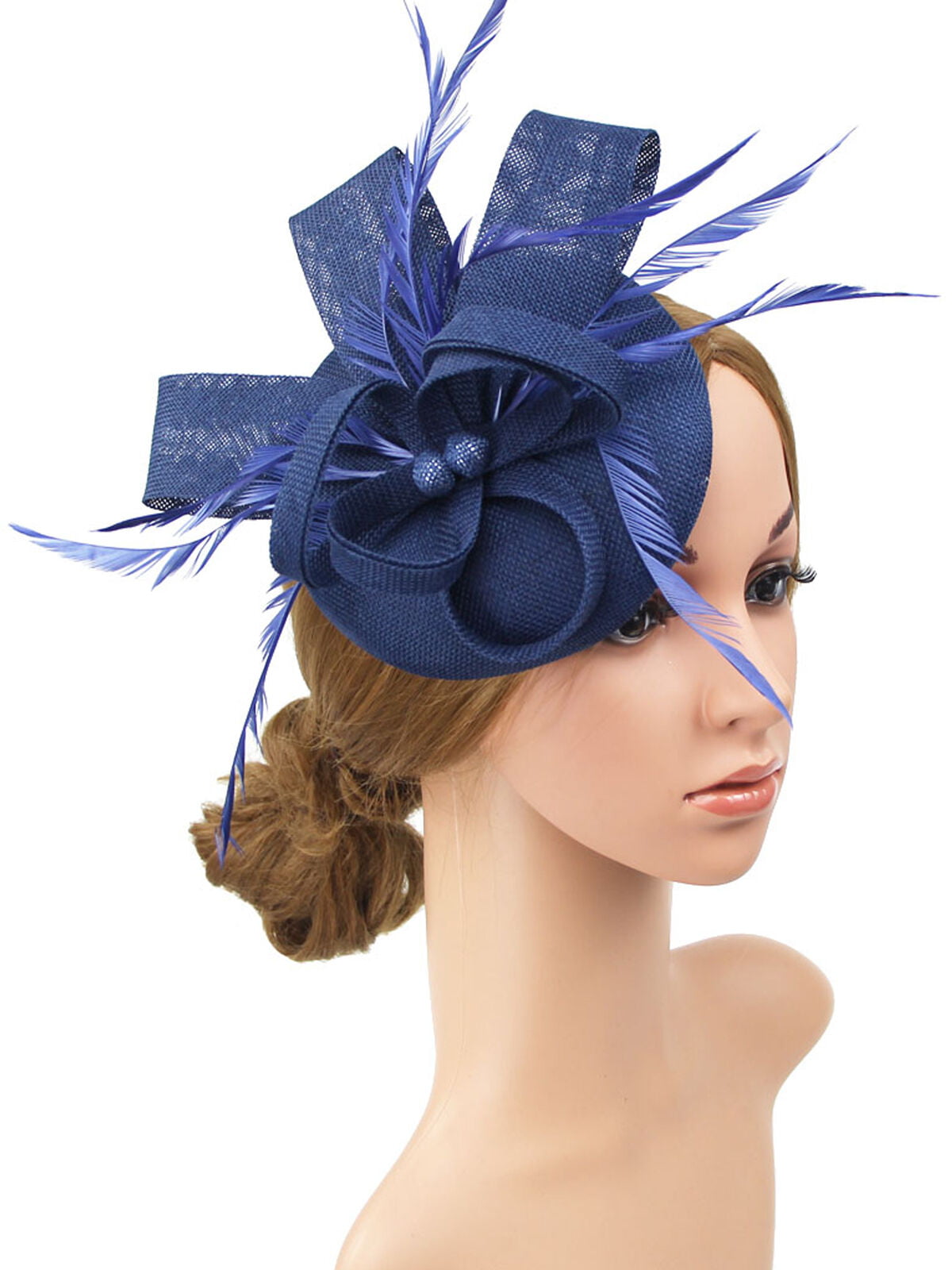 Races Parties New Navy Blue Satin Looped Hair Fascinator On Comb Weddings 