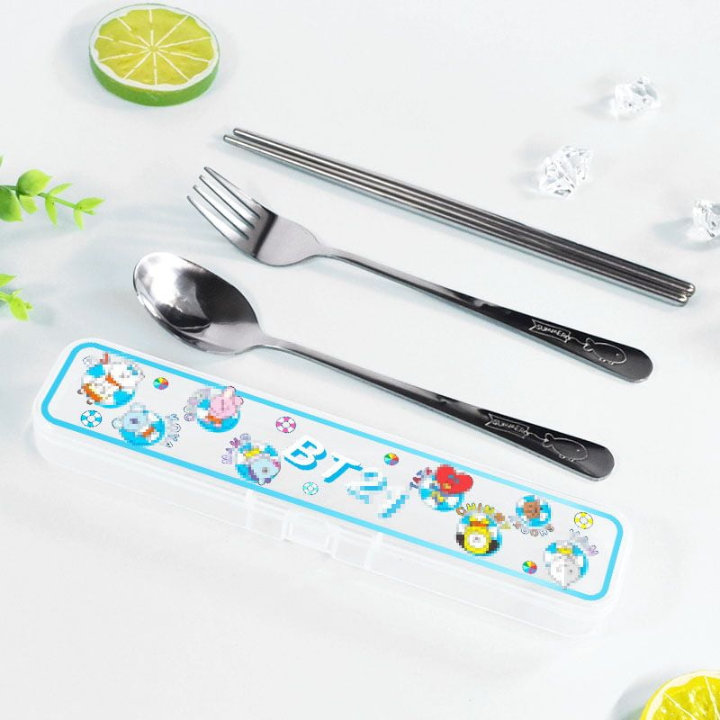 KABOER 3pcs / Set Of BTS Stainless Steel Fork And Spoon Chopsticks Tableware