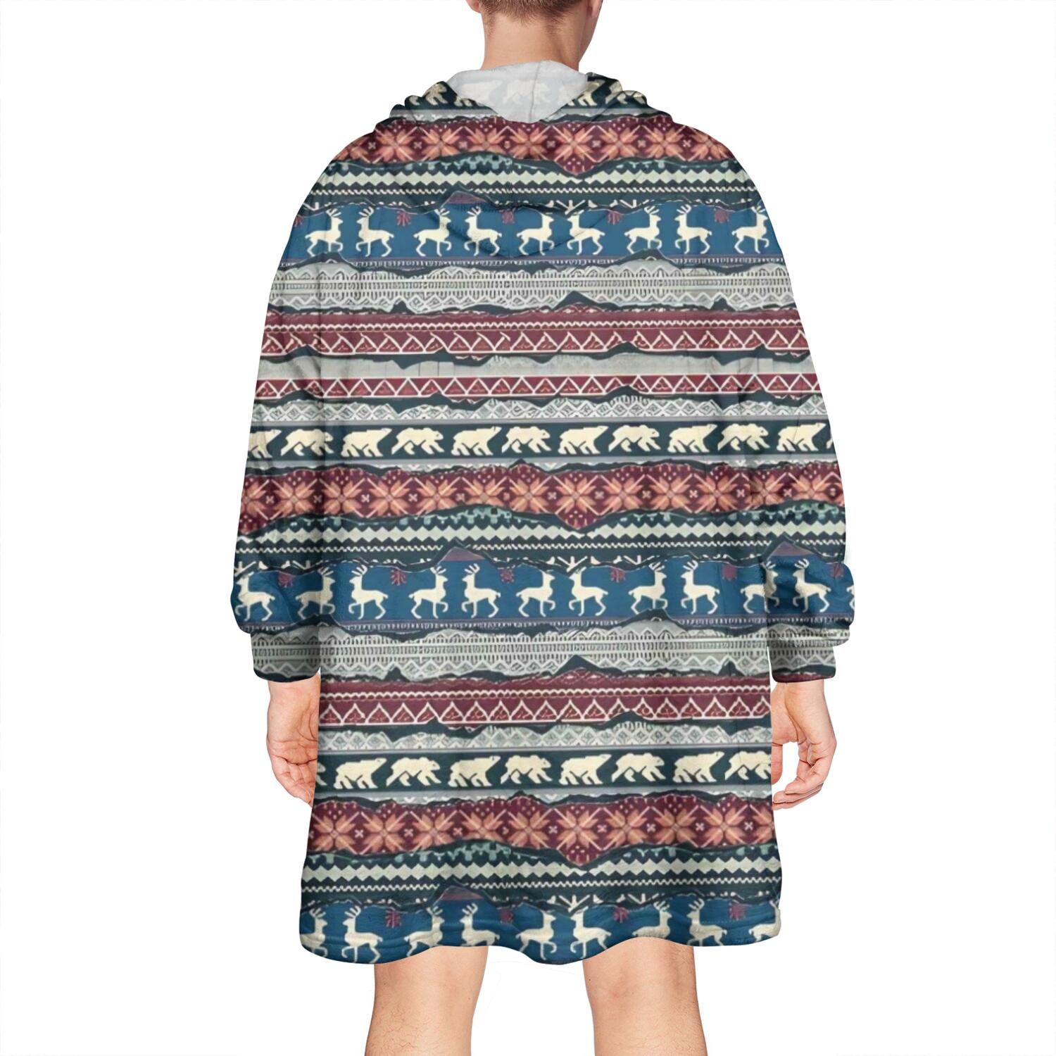 Wearable Oversized Blanket,Multicolor Christmas Reindeer Pattern Wearable Blanket Hoodie for Adults,Cozy Hooded Blankets with Super Pockets,Super Warm Fuzzy Pullover for Women & Men