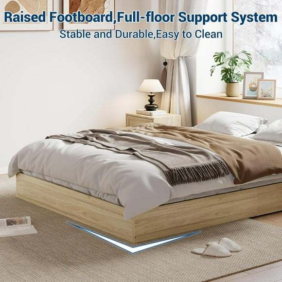 Kojooin Solid Wood Platform Bed with Sturdy Wooden Slats, Full Size Floor-Standing Bed Frame, Modern Minimalist Design Space-Saving Bed Frame, No Box Spring Needed, Easy Assembly