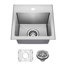 KRAUS Fairlane 15” Drop In / Top Mount Single Bowl 18-Gauge Stainless Steel Kitchen Bar Sink
