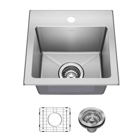 KRAUS Fairlane 15” Drop In / Top Mount Single Bowl 18-Gauge Stainless Steel Kitchen Bar Sink