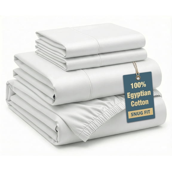 Casa Platino 100% Egyptian Cotton Sheets – 4 Piece King Sheet Set,Premium Sateen Weave with a Buttery-Soft, Silky Feel for All-Season Comfort, 15” Deep Pocket, Machine Washable – White