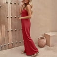 thumbnail image 6 of Jinhomg Dressy Strapless Jumpsuits for Women Summer Elegant Pleated Front Wide Leg One Piece Palazzo Pants Rompers Red XL, 6 of 10