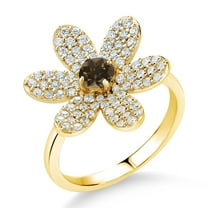 Gem Stone King 1.24 Ct Round Brown Smoky Quartz Keren Hanan ART 18K Yellow Gold Plated Silver Ring