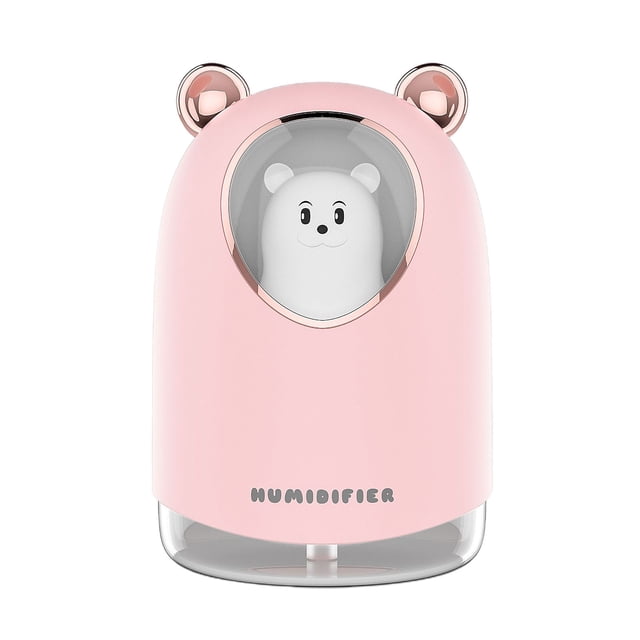 Portable Mini Humidifier, USB Cool Mist Humidifier for Car, Bedroom, and Office, Quiet Ultrasonic Desktop Humidifier with Two Mist Modes, 7-Color Night Light, and Auto Shut-Off