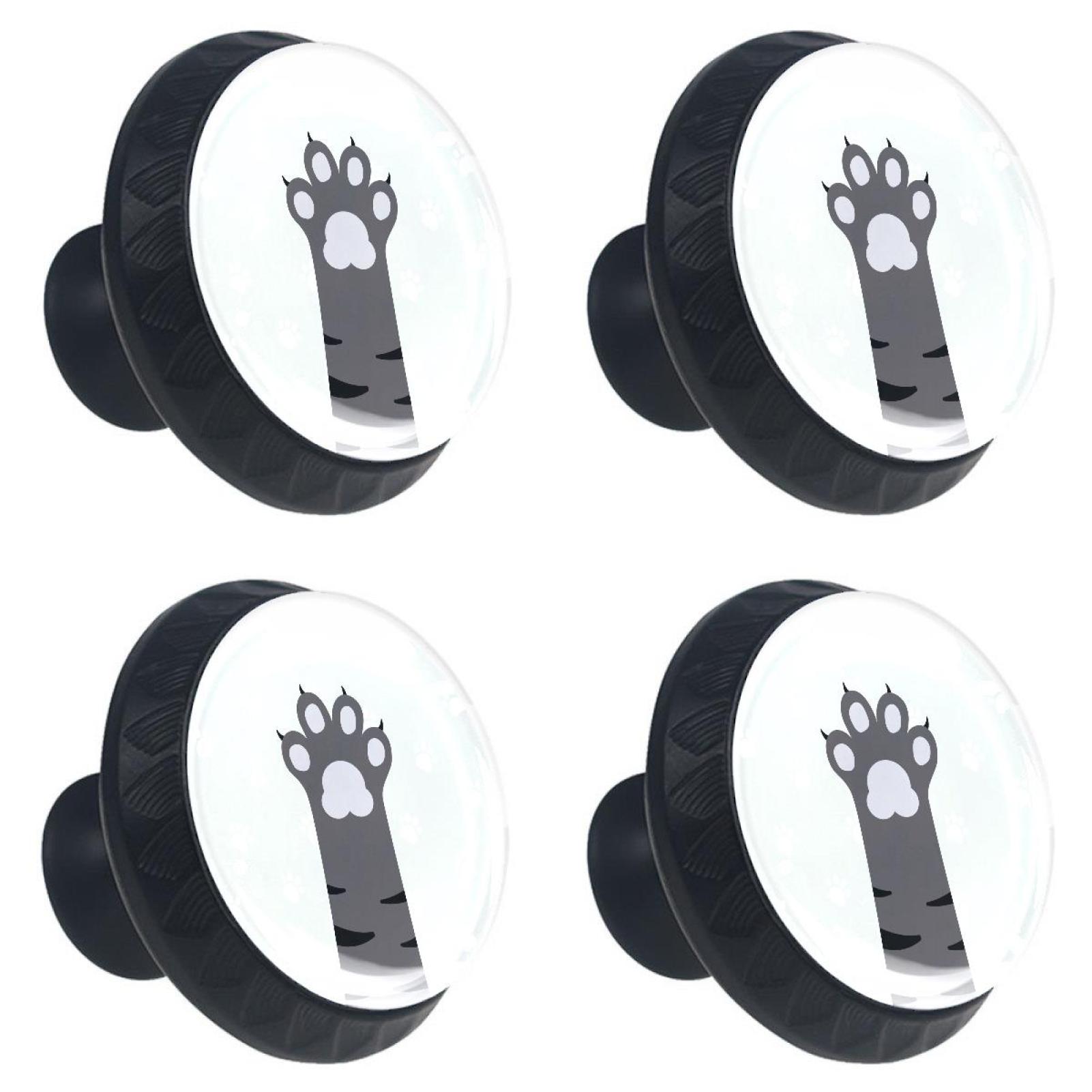Cat Paw Black Round Glass Drawer Handles Knobs Pulls with screws for
