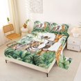 thumbnail image 2 of Castle Fairy Watercolor Jungle Animal Zebra Giraffe Monkey King Sheets 4pcs,Tropical Palm Leaves Bedding,Green Pink,1 Fitted Sheet, 1 Flat Sheet and 2 Pillowcases, 2 of 6