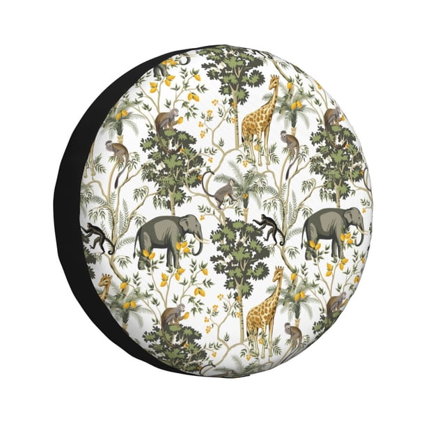 Fotbe Vintage Animals Palm Tree Funda de Llanta de Repuesto con Estampado, Engrosada, Ajuste Universal para Jeep, Remolque, RV, SUV, Camión-14 inch