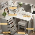 thumbnail image 5 of Furmax L Shaped Vanity Desk Set Corner Makeup Vanity Set with Adjustable LED Lighted Mirror & Power Outlets Dressing Table with Organizers, and Cushioned Stool, White, 5 of 7