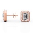 thumbnail image 3 of JeenMata 2.15 Carat Emerald Cut Moissanite - Milgrain Halo Channel - Prong Bezel Set Stud Earrings - 18K Rose Gold Plating over Silver, 3 of 4