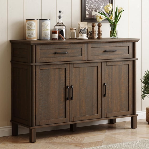 Brown Farmhouse Sideboard Buffet Cabinet with 2 Drawers and 3 Doors, 48