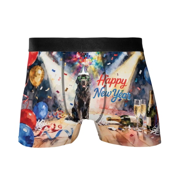 Happy New Year Newfoundland Chills on Year-End Party All Over Print Boxer Briefs Underwear for Men Dad Newfie Dog Lover Gifts - 12023