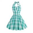 thumbnail image 2 of Odeerbi Girls Princess Dress Toddler Girls Clothes Halter Plaid Dress 2024 Fashion V-neck Sleeveless Backless Vintage Printed Party Cocktail Dresses Stretchy Dresses Green 3-4 Years, 2 of 9