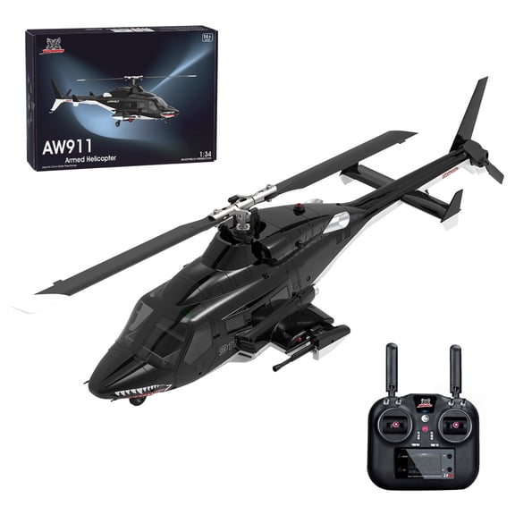 AW-911 Air-wolf RC Helicopter, 1:34 Scale 2.4G 9CH Flybarless RC Aircraft Model with Led Lights, 6G/3D Stunt Mode and GPS Positionin, Gift for Adult (RTF Version/ Mode 1/Mode 2 Switchable)