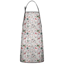 White Christmas Deer and Gift Pattern Apron-Garden Aprons for Women with Pockets-Cotton Linen Waterproof Kitchen Cooking Gardening Aprons Adjustable for Kitchen,Cooking,BBQ and Salon 33"x27"
