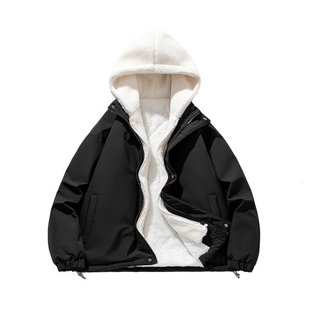 Kalauyu Men's Winter Hooded Fake Two-piece Spliced Cotton Coat Retro Thickened Warm Windproof Parkas Jacket