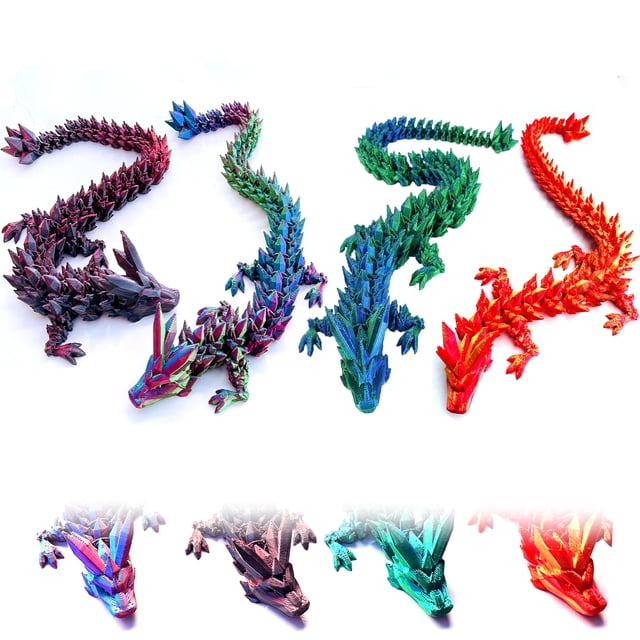 Juego de juguetes con forma de dragón impreso en 3D, 4 piezas, 30 cm, articulados, coloridos