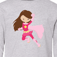 thumbnail image 4 of Inktastic Superhero Girl, Brown Hair, Pink Costume Long Sleeve Youth T-Shirt, 4 of 5