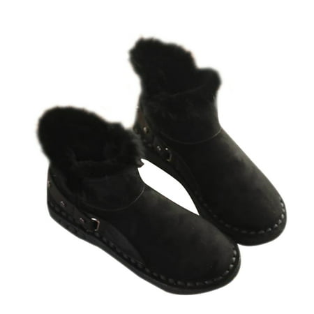 

Winter Buckle Snow Boots Fluffy Thick Fleece Lined Warm Women Winter Ankle Boots