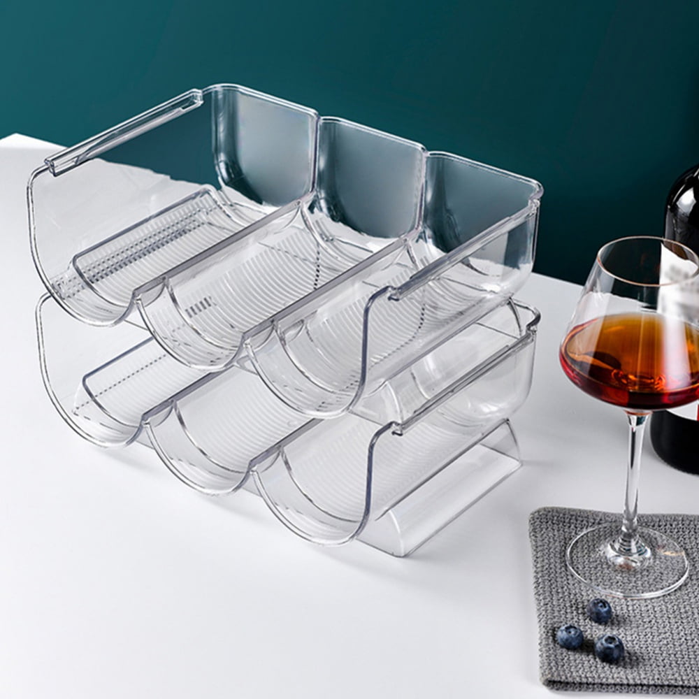 Plastic Free-Standing Stackable Storage Holder Rack - Water, Wine, and Drink Organizer Shelf for Kitchen Countertop, Cabinet, Pantry, Fridge, Freezer - Clear