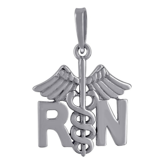 925 Sterling Silver Womens Symbol RN Registered Nurse Charm Pendant Necklace 24.9mm Wide Pendant for Women