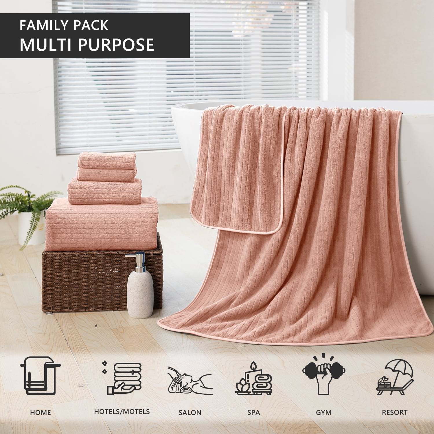 Covina Home 8 Piece Dark Orange Bath Towel Set Microfiber Bathroom Towel Set Ultra Soft Plush Oversized Towels Adult Luxury Bath Sheet