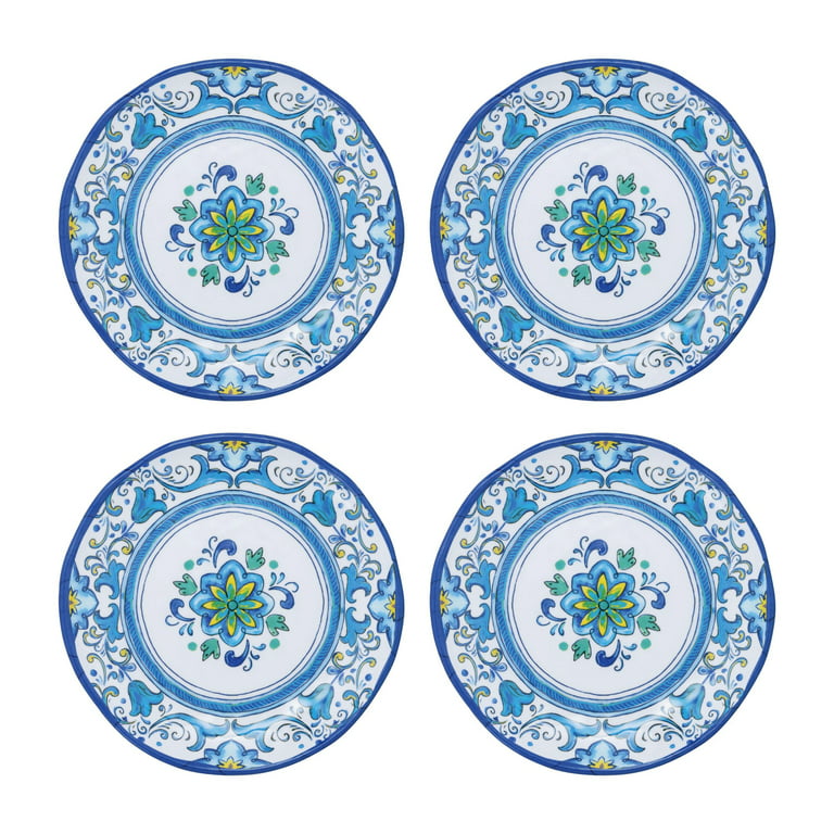 Gourmet Art 4-Piece Blue Floral Melamine 6 Plate 