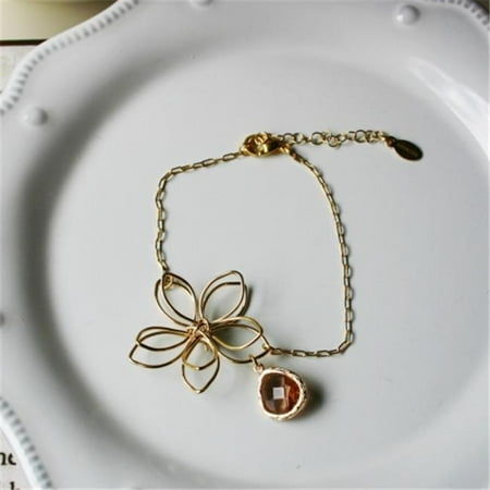 Rebecca FBSGBT Flower Wire Bracelet - Gold-Brown Topaz
