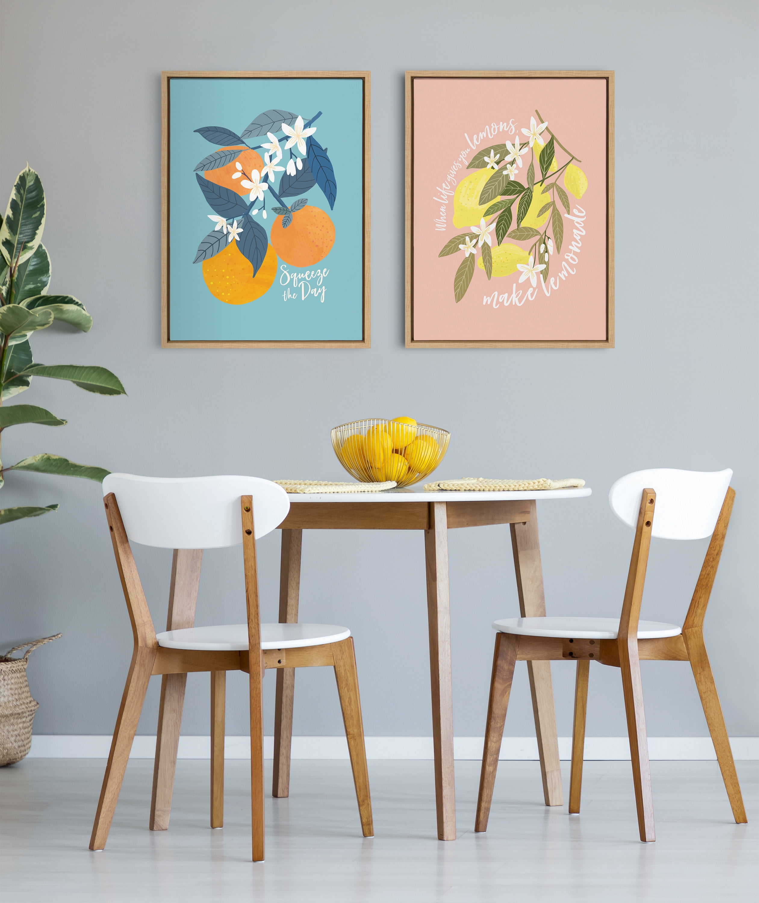 Kate and Laurel Sylvie 561 Lemons Framed Canvas Wall Art by Mia Charro, 18x24 Natural, Inspirational Fruit Art for Wall