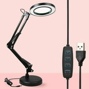 Sanheshun 8X LED Desk Magnifier Lamp with Base Desktop Table Lamp  with 3 Colors Modes,10 Levels Adjustable USB Reading Rework Light Black