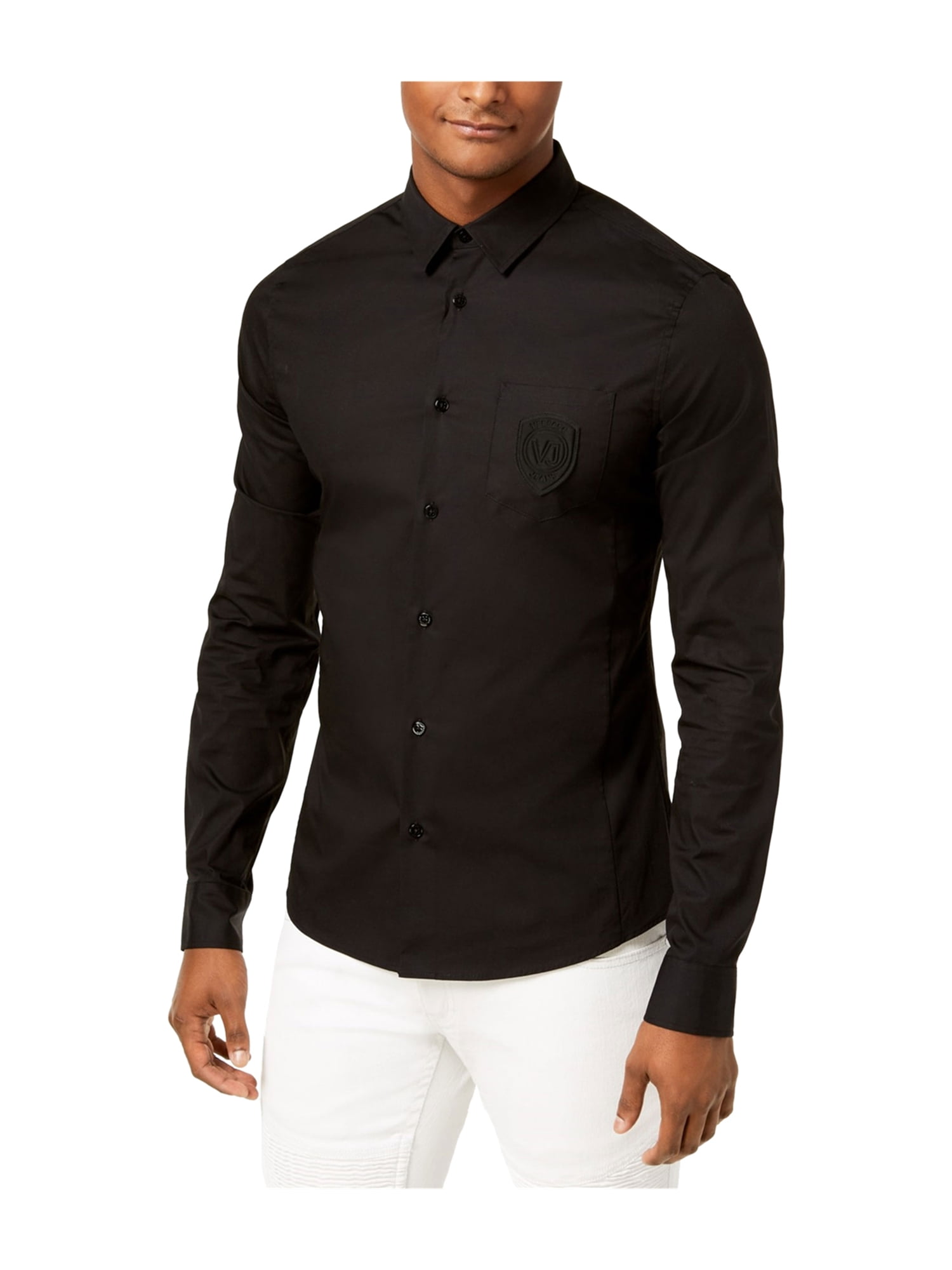 Versace Mens Logo Button Up Shirt black 