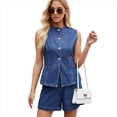 thumbnail image 1 of Conjunto de Dos Piezas de Mezclilla para Mujer, Informal, de Negocios, Sin Mangas, con Chaleco y Pantalones Cortos de Cintura Alta, Conjunto Deportivo Azul L, 1 of 10