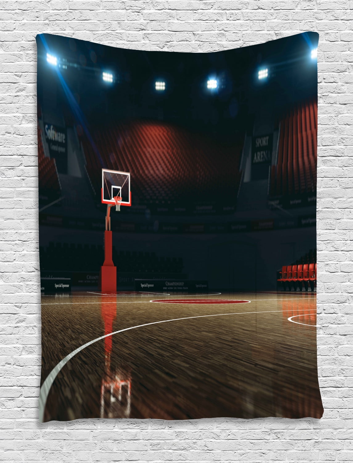 Basketball Tapestry, Picture of Empty Basketball Court Sport Arena with