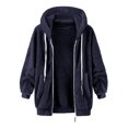 thumbnail image 5 of Otntypg Fuzzy Jackets for Women Casual Full Zip up Long Sleeve Drawstring Hooded Outwear Coat Winter Plush Thick Warm Sherpa Fleece Tunic Hoodie Sweatshirts with Pockets Navy XXXXXL, 5 of 6