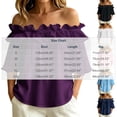 thumbnail image 5 of Uootdi Beach Tops for Women Off The Shoulder Ruffle Trim 3/4 Flare Sleeve Plain Soft Woven Loose Fit Coastal Holiday Cute Summer Tops for Women, 5 of 5